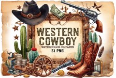 Watercolor Western Cowboy Clipart Png Product Image 1