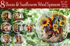 Cowgirl Boots &amp; Sunflowers Wind Spinners Sublimation Designs Product Image 1