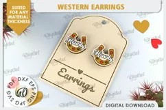 Valentine's Western Earrings Laser Cut. Cowboy Earrings SVG Product Image 1