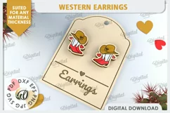 Valentine's Western Earrings Laser Cut. Cowboy Earrings SVG Product Image 1