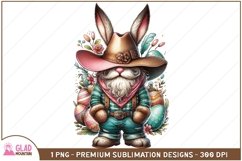 Western Easter Gnome Bunny sublimation png, Western Gnome Product Image 1