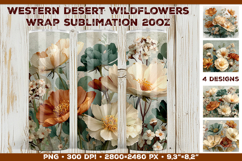 Tumbler Wrap Sublimation Design with Western Desert Flowers Product Image 1