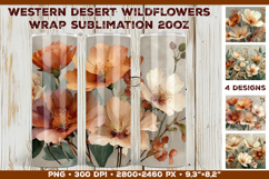 Tumbler Wrap Sublimation Design with Western Desert Flowers Product Image 1