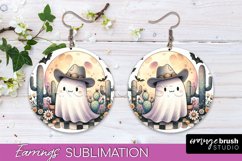 Western Halloween Earrings, Ghost Round Earrings Sublimation Product Image 1