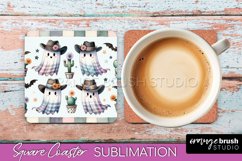 Western Halloween Coaster, Retro Ghost Square Coaster PNG Product Image 1