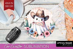 Ghost Car Coaster - Western Halloween Coaster PNG Product Image 1