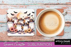 Western Halloween Coaster, Retro Ghost Square Coaster PNG Product Image 1