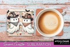 Western Halloween Coaster, Retro Ghost Square Coaster PNG Product Image 1