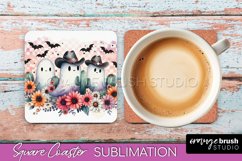 Western Halloween Coaster, Retro Ghost Square Coaster PNG Product Image 1