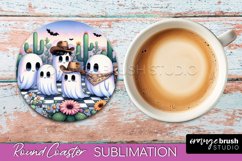Ghost Coaster, Western Halloween Round Coaster Sublimation Product Image 1