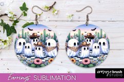Western Halloween Earrings, Ghost Round Earrings Sublimation Product Image 1