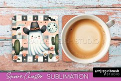 Western Halloween Coaster, Retro Ghost Square Coaster PNG Product Image 1