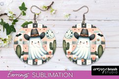 Western Halloween Earrings, Ghost Round Earrings Sublimation Product Image 1