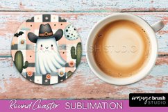 Ghost Coaster, Western Halloween Round Coaster Sublimation Product Image 1