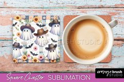 Western Halloween Coaster, Retro Ghost Square Coaster PNG Product Image 1