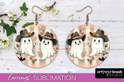 Western Halloween Earrings, Ghost Round Earrings Sublimation Product Image 1