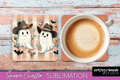 Western Halloween Coaster, Retro Ghost Square Coaster PNG Product Image 1