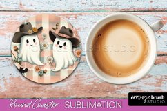 Ghost Coaster, Western Halloween Round Coaster Sublimation Product Image 1