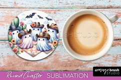 Ghost Coaster, Western Halloween Round Coaster Sublimation Product Image 1