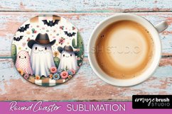 Ghost Coaster, Western Halloween Round Coaster Sublimation Product Image 1