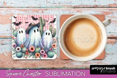 Western Halloween Coaster, Retro Ghost Square Coaster PNG Product Image 1
