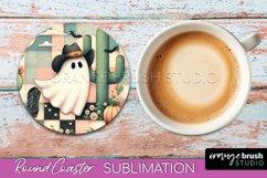 Ghost Coaster, Western Halloween Round Coaster Sublimation Product Image 1
