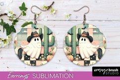 Western Halloween Earrings, Ghost Round Earrings Sublimation Product Image 1