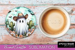 Ghost Coaster, Western Halloween Round Coaster Sublimation Product Image 1