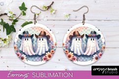 Western Halloween Earrings, Ghost Round Earrings Sublimation Product Image 1