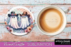 Ghost Coaster, Western Halloween Round Coaster Sublimation Product Image 1