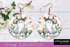 Western Halloween Earrings, Ghost Round Earrings Sublimation Product Image 1