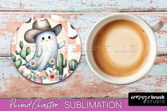 Ghost Coaster, Western Halloween Round Coaster Sublimation Product Image 1