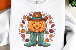 Western Halloween Cowgirl Pumpkin PNG Product Image 1