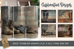 Preview image showing 3 tumblers with patriotic Western patriotic tumbler designs featuring cowboy boots, hats, fireworks and rustic USA flags