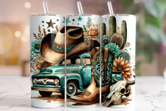 Retro Truck Tumbler Wrap, Cactus Tumbler, Western Tumbler Product Image 1