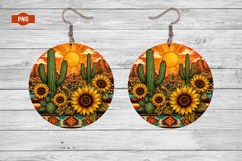 Western Round Earrings Png Sublimation Product Image 1