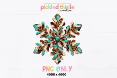 Western Snowflake PNG, Turquoise Cowhide Christmas Product Image 1