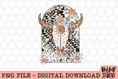 Western Floral Longhorn Skull PNG Sublimation Design Product Image 2