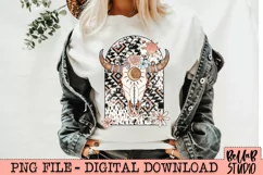 Western Floral Longhorn Skull PNG Sublimation Design Product Image 1