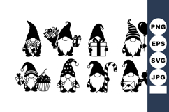 Cute gnome characters holding gifts flowers and sweets in si Product Image 1