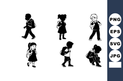Children carrying backpacks walking and sitting silhouette v Product Image 1