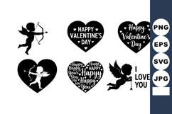Cupid silhouette and heart shapes with Happy Valentines Day Product Image 1