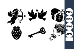Valentine symbols collection cupid doves gift box strawberry Product Image 1