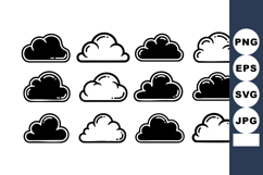 black and white cloud icons with outline style vector Product Image 1