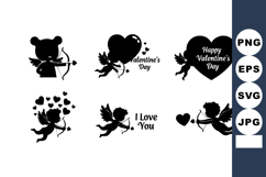 Valentines Day Cupid Silhouettes with Hearts and Love Messag Product Image 1