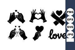 Romantic love hands gesture icons with heart symbols and lov Product Image 1