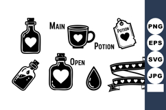 Heart potion bottles and cup with heart labels and ribbons v Product Image 1
