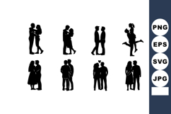 Silhouettes of Couples in Various Romantic Poses Vector Illu Product Image 1