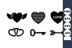 Heart icons with wings love key arrow and wedding rings vect Product Image 1