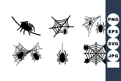Spider and spider web vector with six black silhouette Product Image 1